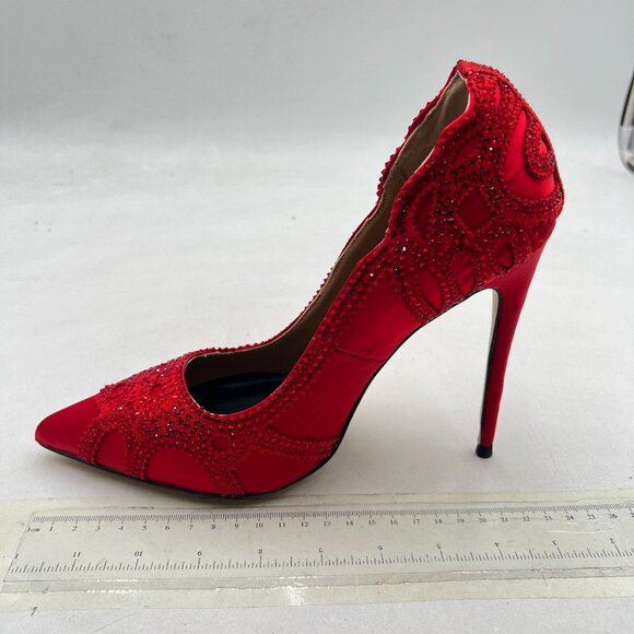 XYD Red Rhinestone Crystals Stiletto Heels for Wedding Bridal Pointed Toe Pumps - Picture 2 of 8